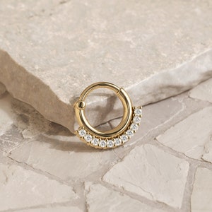 Daith Earring 14k Gold, Clicker Hoop, Daith Piercing, Diamond Hoop, Small Hoop Earrings, Unique Jewelry
