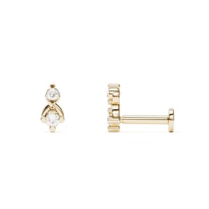Gold Helix Stud Earring, Helix Jewelry, 16g Screw Back Labret Stud, Diamond Cartilage Stud, Duo Diamond Piercing Earring, Elegant Gold Stud