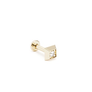 Tiny Diamond Square Stud, Screw Back Ear Piercing, Small 14K Gold Stud, Internally Threaded, Tiny 16G Cartilage Stud, Tragus, Conch, Helix
