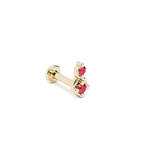 Gold Ruby Helix Stud Earring, Helix Jewelry, Screw Back Labret Stud, Ruby Cartilage Stud, Duo Ruby Piercing Earring, Elegant Gold Stud