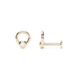 Diamond Bezel Set Stud, Round Diamond Stud, 14K Gold Open Circle Stud, Cartilage Stud Earring, Tiny 16G Stud Earring, Helix Piercing
