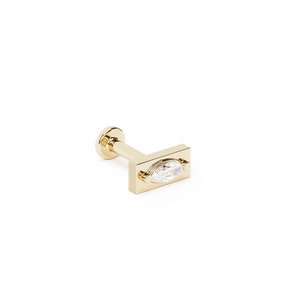 Marquise Diamond Cartilage Stud, Small Bar Stud, 14K Gold Labret Stud, Diamond Piercing, Helix Earring, Cartilage, Tragus, Conch Piercing