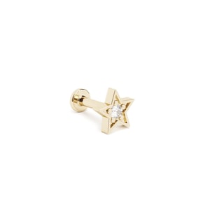 Brinco de diamante em forma de lábio, brinco de cartilagem, piercing em hélice, brinco de ouro 14K em forma de estrela, joias de cartilagem, piercing em estrela de diamante