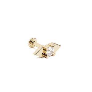 Conch Piercing, White Diamond Helix Stud, 14K Gold Labret Stud, 16G Diamond Stud, Diamond Piercing, Cartilage Jewelry, Gold Triangle Stud