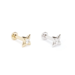 Tiny Gold Starburst Stud, Tragus Earring, Diamond Starburst Forward Helix Stud, 14K Gold Tragus Jewelry, Starburst Piercing, 16G Gold Stud