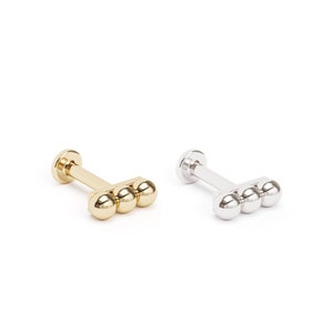 Cartilage Piercing Stud, 16G Tiny Ear Crawler, 14K Gold Beaded Helix Stud, 14K Gold Piercing, Cartilage Jewelry, Small Gold Stud