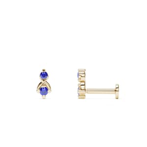 Gold Helix Ohrstecker, Helix Schmuck, Labret Ohrstecker, Saphir Knorpel Ohrstecker, Duo Saphir Piercing Ohrring, Eleganter Gold Ohrstecker