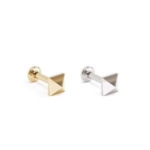 14K Gold Pyramid Stud, 16G Tiny 14K Gold Flat Back Stud, 14K Internal Threaded Labret, Helix Stud Earring, Cartilage, Conch, Tragus