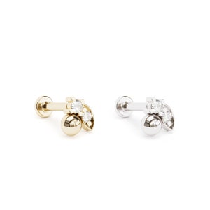 14K Solid Gold Helix Earring, Cartilage Piercing, Multi Shape Stud Earring, Diamond Piercing, Helix Jewelry, 16g Screw Back Labret Stud