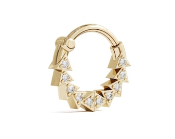 Diamanten helix hoepel, 14K gouden helix piercing, driehoekige kraakbeenring, sierlijke kraakbeenoorbel, geometrische kraakbeenpiercing