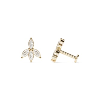 Marquise Diamond Lotus Stud, 14K Gold 0.1ct Marquise Diamond Stud, Conch, Helix, Lobe, Cartilage, 16G Diamond Stud, Diamond Piercing