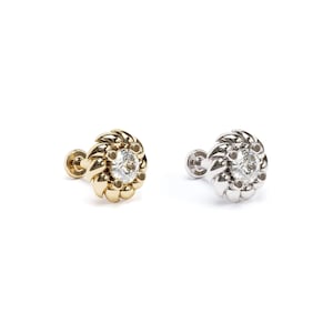 14K Gold Diamond Piercing, Solid Gold Conch Labret, Flat Back Diamond Helix Earring, 14K White Gold Labret Stud, Cartilage Stud Earring
