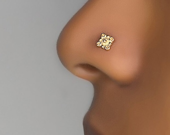 Gold Nose Stud, Indian Nose Stud, Tiny Nose Stud, Flower Nose Stud, L Shape