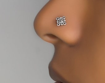 Silver Nose Stud, Tiny Nose Stud, Indian Nose Stud, Flower Nose Stud, L Shape