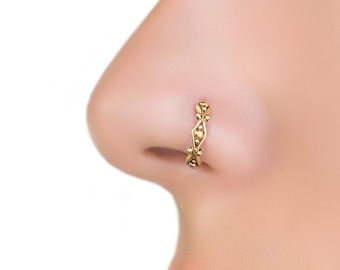 Unique 8mm Nose Ring, 14k Solid Gold Nose Hoop, Geometric Nose Ring, Real Gold Hoop, Nose Piercing, Nose Jewelry