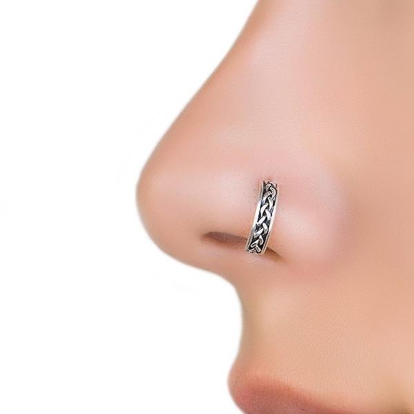 Indian Nose Ring, Silver Nose Ring, Nose Jewelry, Nose Piercing, Small Braided Nose Ring, Tribal Nose Ring