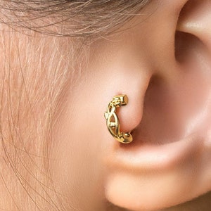 Unique Leaf Tragus Hoop Earring, Bohemian Small Tragus Hoop, Tragus Ring Hoop, Gold Tragus Ring, Tragus Piercing Jewelry