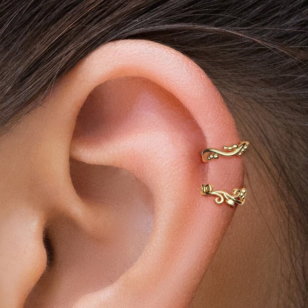 Gold Helix Hoops, Set of 2 Hoops, Cartilage Earrings, 14K Gold Helix Rings, Modern Helix Hoop Set, Unique Tiny Hoops