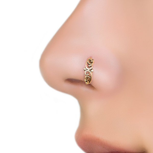 Indian Nose Ring, Gold Nose Ring, Nose Hoop, Solid Gold Nose RIng, Delicate Nose Ring, 14k Gold Nose Hoop