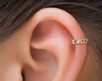 Helix Earring 14K Gold, Cartilage Hoop Earring, Helix Piercing, Genuine Diamond Cartilage Hoop, Chain Helix Earring Hoop, Helix Jewelry