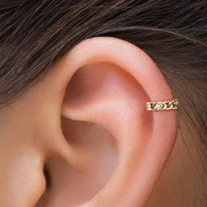 Helix Earring 14K Gold, Cartilage Hoop Earring, Helix Piercing, Genuine Diamond Cartilage Hoop, Chain Helix Earring Hoop, Helix Jewelry