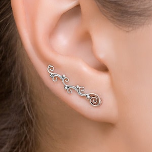 Crochet d'oreille en argent sterling, boucle d'oreille d'escalade, crochet d'oreille en argent, crochet d'oreille en argent, boucles d'oreilles sur câble d'oreille, argent sterling 925 image 1