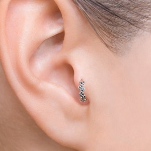 Silver Tragus Earring, Tragus Piercing, Granulated Tragus Hoop, Tiny Dot Hoop, Wavy Hoop Earring, Cartilage Jewelry, Unique Tribal Hoop