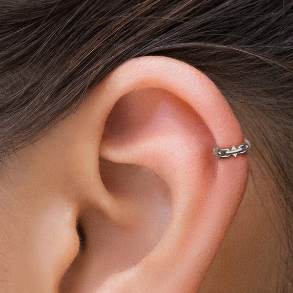 Silber Helix Kette Ohrring, Knorpel Schmuck, Spike Helix Hoop, Helix Piercing Schmuck, Einzigartige Knorpel Hoop, Helix Hoop Ring