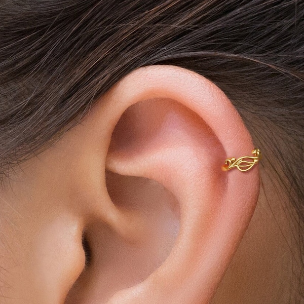 Leaf Helix Earring, Cartilage Jewelry, Helix Piercing, Unique Body Jewelry, Gold Helix Hoop, Cartilage Earring, Boho Helix Hoop Ring