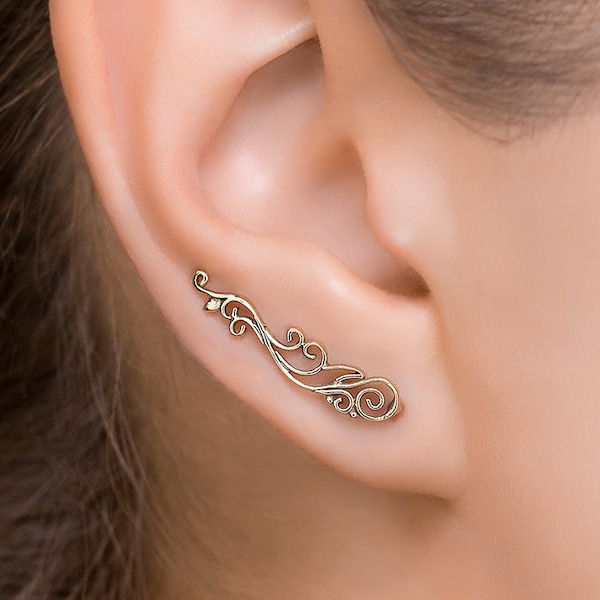 Ear Climber Earrings, Indian Ear Climbers, Tribal Long Ear Climbers, Ear Crawler Earrings