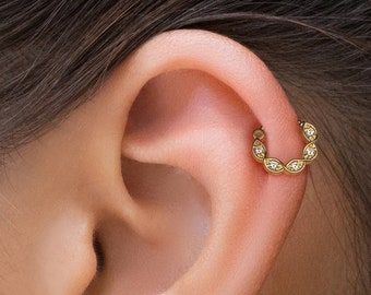 14K Gold Helix Hoop Earring, Small Clicker Hoop, Cartilage Piercing, Dainty Helix Ring, Diamond Cartilage Earring