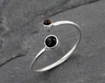 Gemstone Toe Ring, Silver Toe Ring, Adjustable Toe Ring, Fitted Toe Rings, Foot Jewellery, Tiger Eye & Black Onex Toe Ring