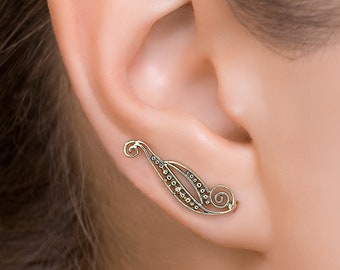 Ear Crawler Earrings, Gold Ear Climbers, Ear Crawler, Gold Ear Cuff, Ear Climber Earrings, Gold Ear Crawler