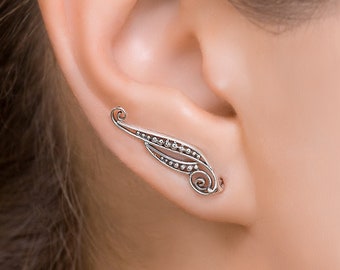 Sterling Silver Ear Crawlers, Ear Climber Earrings, Silver Ear Climber Cuff, Climbing Earrings