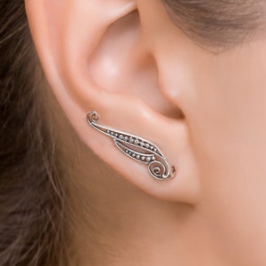 Sterling Silver Ear Crawlers, Ear Climber Earrings, Silver Ear Climber Cuff, Climbing Earrings