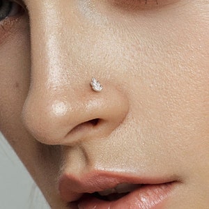 Brinco de nariz de folha de prata, piercing de nariz minúsculo, piercing de nariz de prata esterlina, formato L, piercing de nariz de folha, piercing de nariz exclusivo, piercing de nariz pequeno