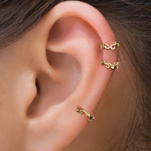 Juego de aros Huggie de oro, aros para cartílago, piercing de oreja personalizado, aretes de hélice de oro de 14 quilates, juego de piercing de cartílago de oro, aros pequeños con cierre de clic