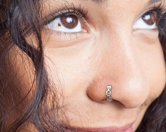 Nose Hoop, 925 Silver Nose Ring Hoop, Chain Nose Ring, Nose Piercing Jewelry, Punk Nose Hoop, Clicker Nose Ring, Statement Nose Ring