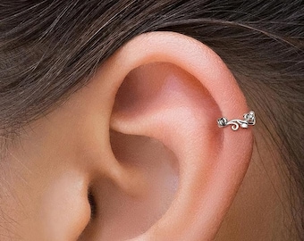 Leaf Ear Cuff, Ear Cuff No Piercing, Sterling Silver Ear Cuff, Adjustable Ear Cuff, Cartilage Ear Cuff, Huggie Ear Cuff