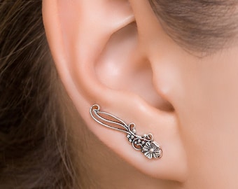 Pendientes trepadores de oreja, pendientes trepadores de oreja de plata, pendientes de plata tipo puño