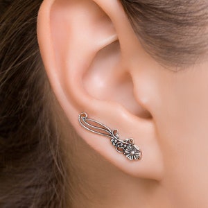 Ear Crawler, Ear Crawler Earrings, Silver Ear Climber, Silver Ear Cuff