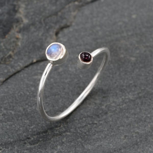 Anillo de dedo del pie con piedras preciosas, anillo de dedo del pie de plata, joyería para el pie, anillo de dedo del pie ajustable, anillos de dedo del pie ajustados, anillo de dedo del pie con piedra lunar y granate rosa