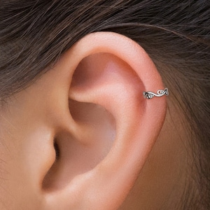 Indian Helix Ring, Unique Cartilage Hoop, Tragus Ring Hoop, Daith Piercing, Helix Jewelry, Silver Huggie Hoop