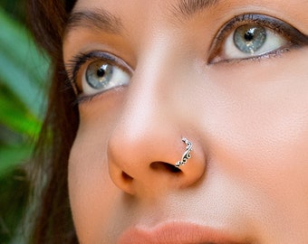 Indian Nose Ring, Unique Nose Ring, Nose Ring Hoop, Nose Piercing, Nose Jewelry, Tribal Nose Ring, Sterling Silver