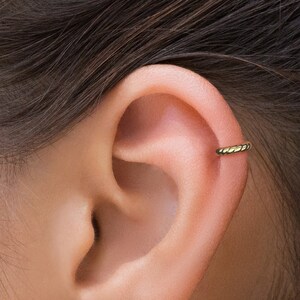 18K Gold Vermeil Croissant Hoop, Modern Helix Earring, Cartilage Jewelry, Minimalist Helix Clicker Ring, Dainty Cartilage Earring