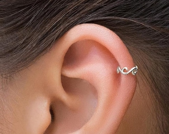 Ear Cuff Sterling Silver, Adjustable Ear Cuff, No Piercing Needed, Body Jewelry, Ear Wrap, Swirly Ear Cuff, Unique Ear Cuff