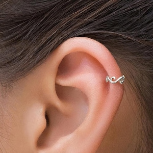 Puño para oreja de plata de ley, puño para oreja ajustable, no necesita perforación, joyería corporal, envoltura para oreja, puño para oreja en espiral, puño para oreja único
