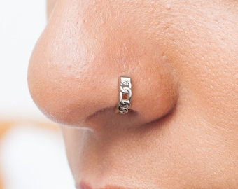 Nose Ring, Nose Ring Hoop 925 Silver, Chain Nose Ring, Nose Piercing Jewelry, Unique Nose Hoop, Clicker Nose Hoop, Modern Nose Ring