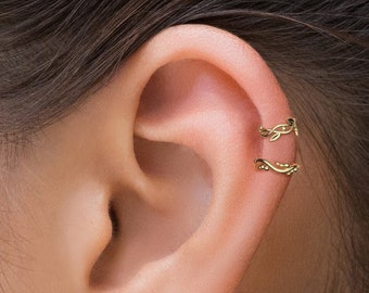 Dainty Set of 2 Gold Cartilage Hoops, Stacking Helix Hoops, Snug Fit Huggie Hoops, Curated Ear Piercing, 14K Gold Helix Earrings, Gold Hoops
