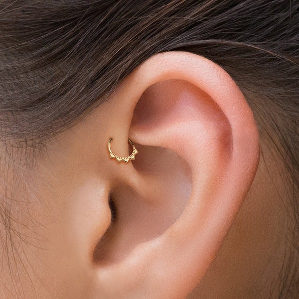 Forward Helix Hoop, Snug Fit, Tiny Helix Ring, Minimalist Helix Earring, Dainty Cartilage Hoop, Lotus Cartilage Ring, Gold Hoop Earring